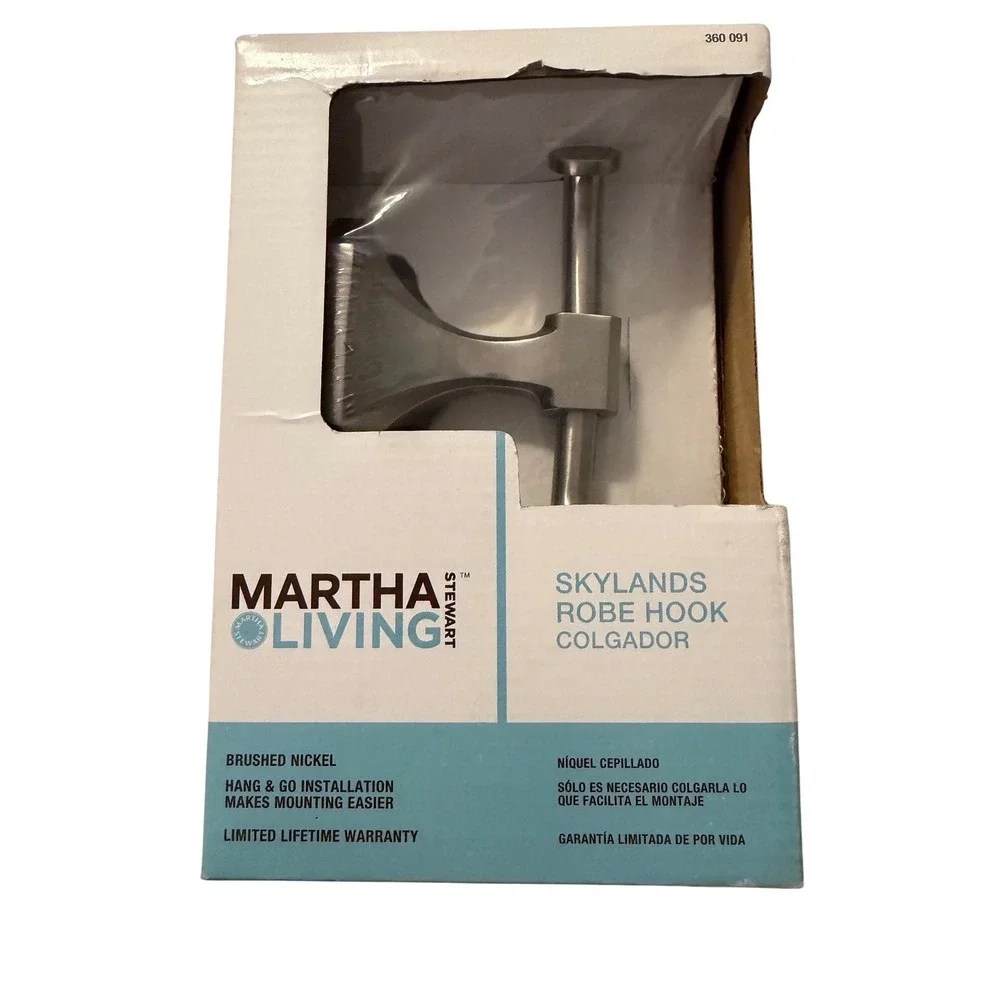 Martha Stewart Living Skylands Robe Hook Brushed Nickel 360 091 Wall Mount NEW